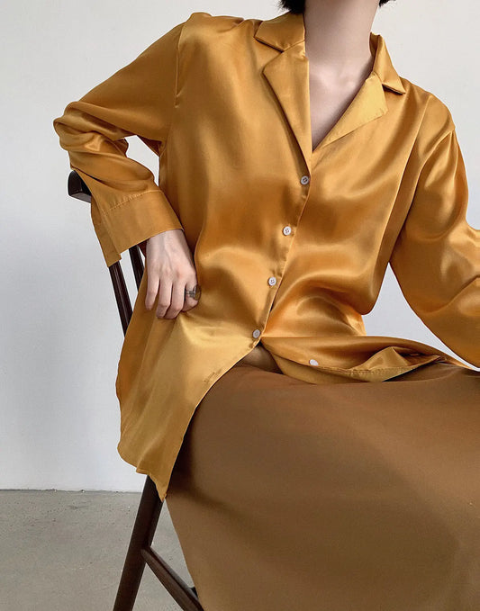 Chic Champagne OL Long Sleeve Shirt with Suit Collar